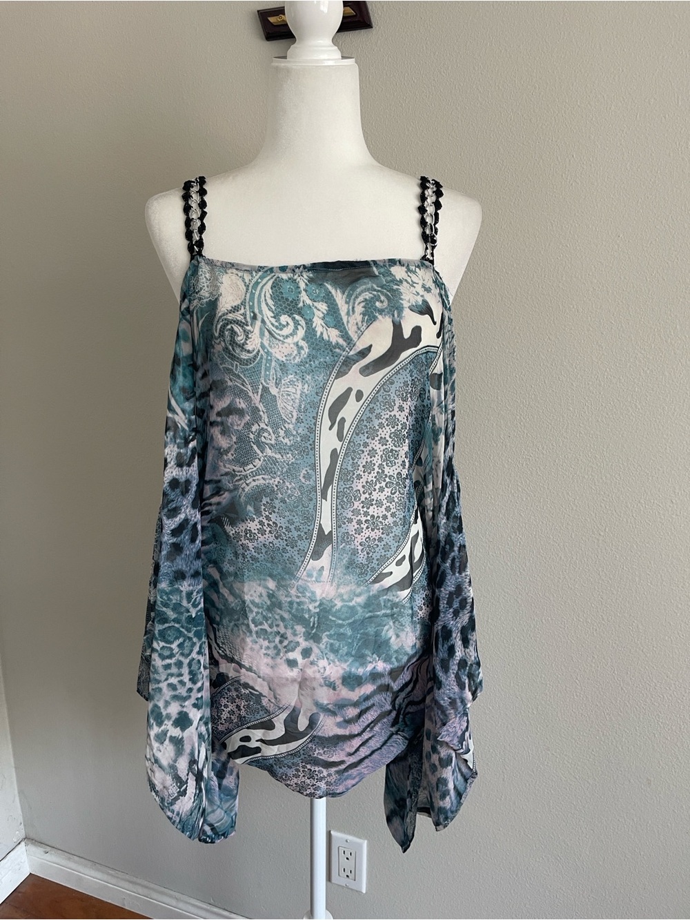 Marineblu Teal & Gray Printed Cold-Shoulder Camisole